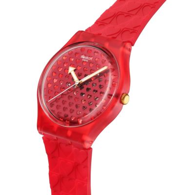 Swatch Armband-Uhr Love In Scarlet Quarz Silikon-Band SO28Z122