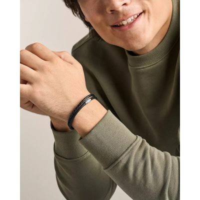 Fossil Armband Herren Machine Geriffeltes Leder Schwarz JF04989040