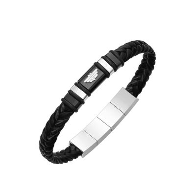 Police Armband Herren Wavebreaker Leder Schwarz 19 cm PEAGB0040401