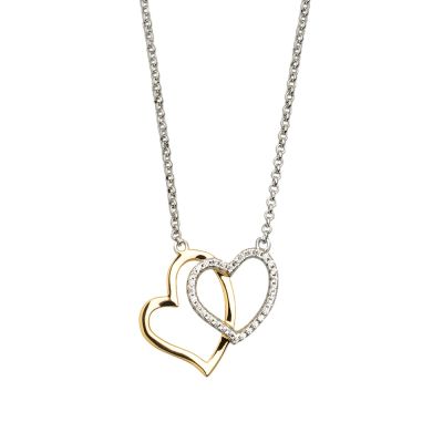 Xenox Halskette mit Anhänger Damen Zwei Herzen Zirkonia Silber XS2776G