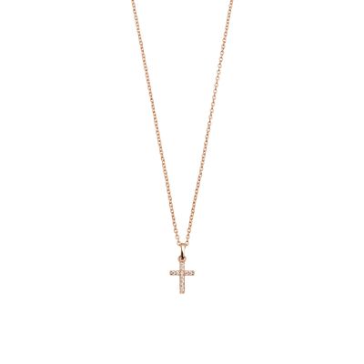 Xenox XS3521RK Kette mit Anhänger Damen Classic Kreuz Zirkonia Silber Rosé