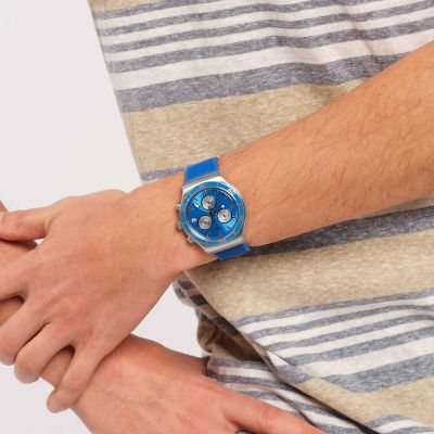 Swatch YVS485 Herren-Uhr Blue Is All Chronograph Quarz Kautschuk-Band Ø 43 mm