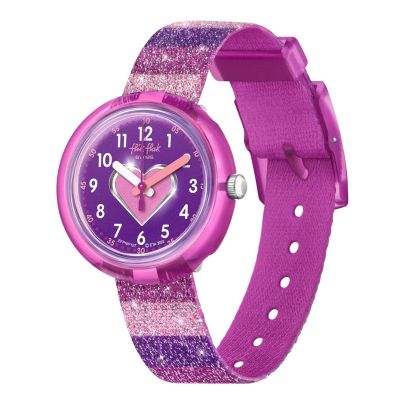 Flik Flak Mädchen-Uhr Stripy Glitter Analog Quarz Textil-Band FPNP127