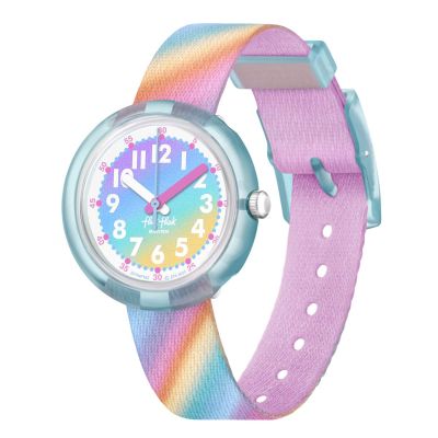 Flik Flak Mädchen-Uhr Liquid Rainbow Analog Quarz Textil-Band FPNP152