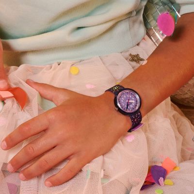 Flik Flak Mädchen-Uhr Party Finale Analog Quarz Textil-Band FPNP178