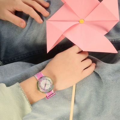 Flik Flak Mädchen-Uhr Flip It Pink Analog Quarz Textil-Band FPNP183