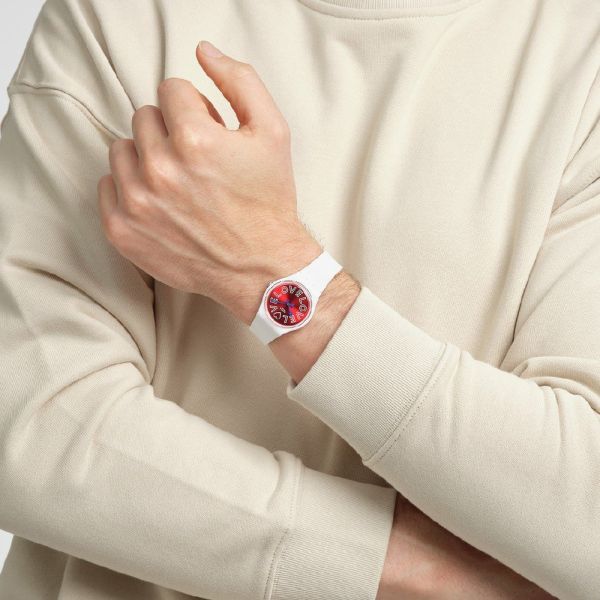 Swatch SO28W109 Armband-Uhr Purest Love Analog Quarz Silikon-Band Ø 34 mm