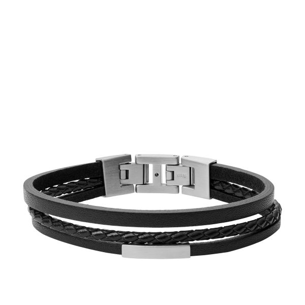Fossil JF03322040 Armband Herren Multi-Strand Steel and Black Leather