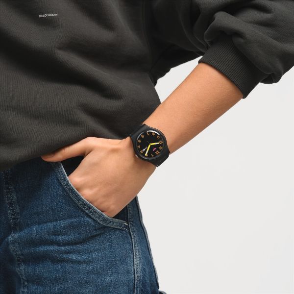 Swatch SO29B707 Armband-Uhr Dark Glow Analog Quarz Silikon-Band Ø 41 mm