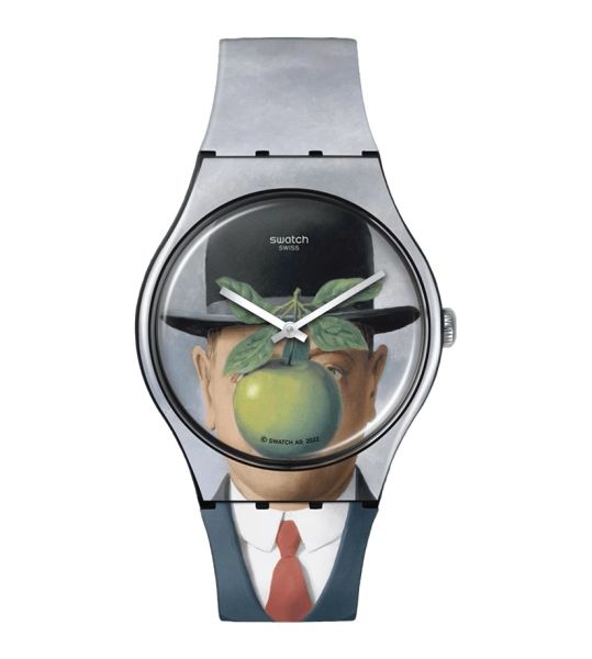 Swatch SUOZ350 Armband-Uhr Le Fils De l Homme By Rene Magritte Quarz Silikon-Band
