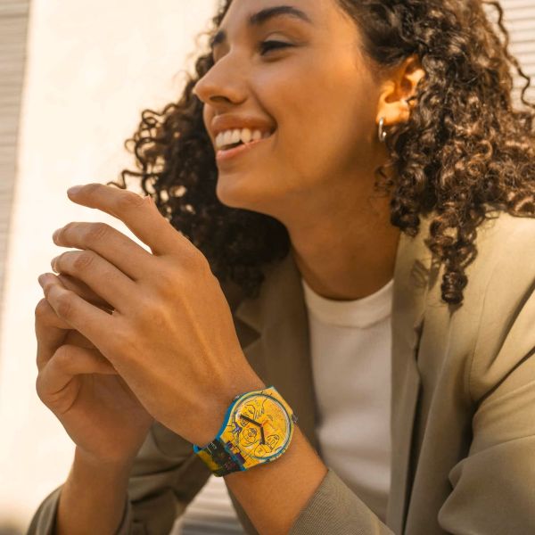 Swatch SUOZ354 Armband-Uhr Hollywood Africans By Jm Basquiat Quarz Silikon-Band