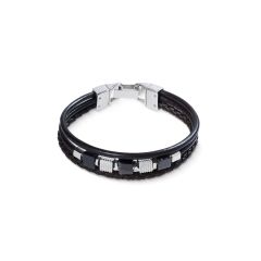 Coeur de Lion Armband Herren Onyx Edelstahl-Cubes Leder 0921/30-1300