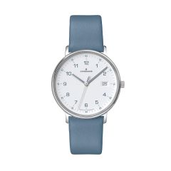 Junghans Damen-Uhr Form Blau Analog Quarz Leder-Armband 47/4456.00