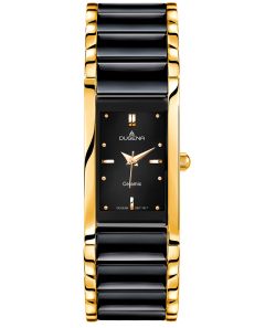 Dugena Damen-Uhr Quadra Schwarz Quarz Keramik-Band Gold-Ton 4460591