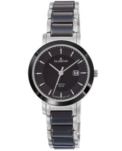 Dugena Damen-Uhr Solar Schwarz Analog Quarz Keramik-Armband 4461007