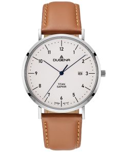 Dugena Herren-Uhr Stuttgart Quarz Titan Leder-Band Braun 4461215