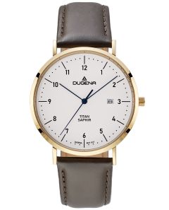 Dugena Herren-Uhr Stuttgart Quarz Titan Gold-Ton Leder-Band 4461216