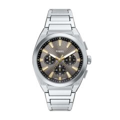 Fossil Herren-Uhr Everett Chronograph Quarz Edelstahl-Armband FS6128
