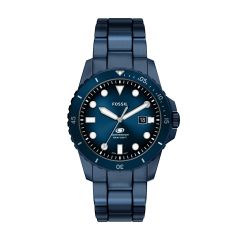 Fossil Herren-Uhr Blue Dive Marineblau Quarz Edelstahl-Band FS6166