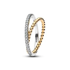 Pandora Ring Doppel-Band Gekreuzt 14 Karat Vergoldet 164827C01