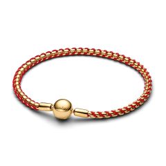 Pandora Gliederarmband Rote Kordel 14 Karat Vergoldet 563816C01