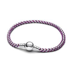 Pandora Armband Lilafarbene Kordel Kastenkette Silber 593816C03