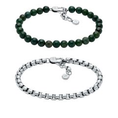 Fossil Armband-Set Herren Perlen Achat Gr&uuml;n und Edelstahl JF04940SET