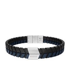 Fossil Armband Herren Blaues Leder Geflochten Edelstahl JF04985040