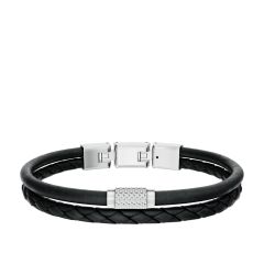 Fossil Armband Herren Machine Geriffeltes Leder Schwarz JF04989040