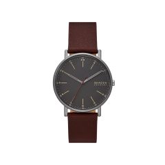 Skagen Herren-Uhr Signatur Analog Quarz Leder-Armband SKW6860