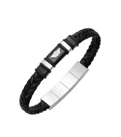 Police Armband Herren Wavebreaker Leder Schwarz 19 cm PEAGB0040401