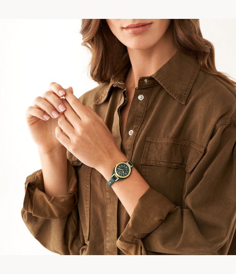 Fossil ES5241 Damen-Uhr Carlie Analog Quarz mit LiteHide-Leder 