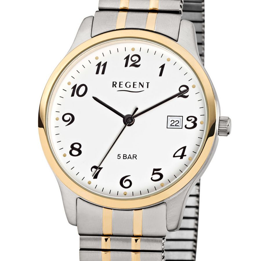 Regent F-877 Herren-Uhr Analog Quarz mit Zug-Armband Silber IP Gold Ø 36 mm  | Karat24