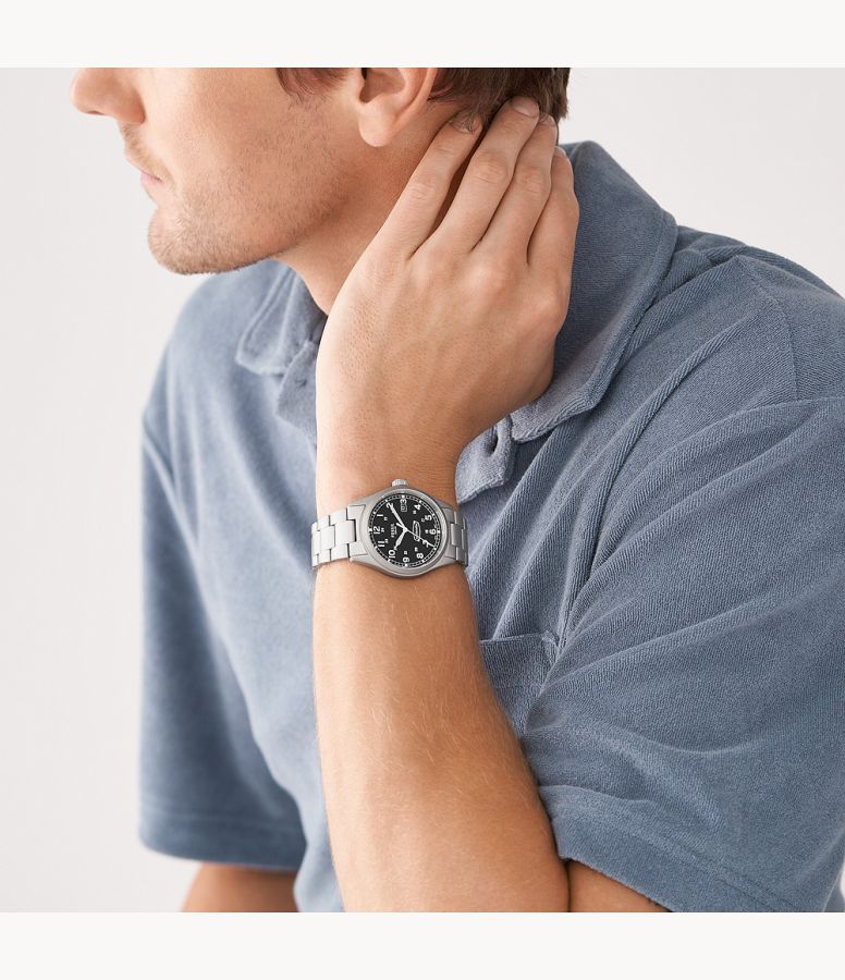 Fossil FS5973 Herren-Uhr Defender Analog Solarwerk Edelstahl-Band  