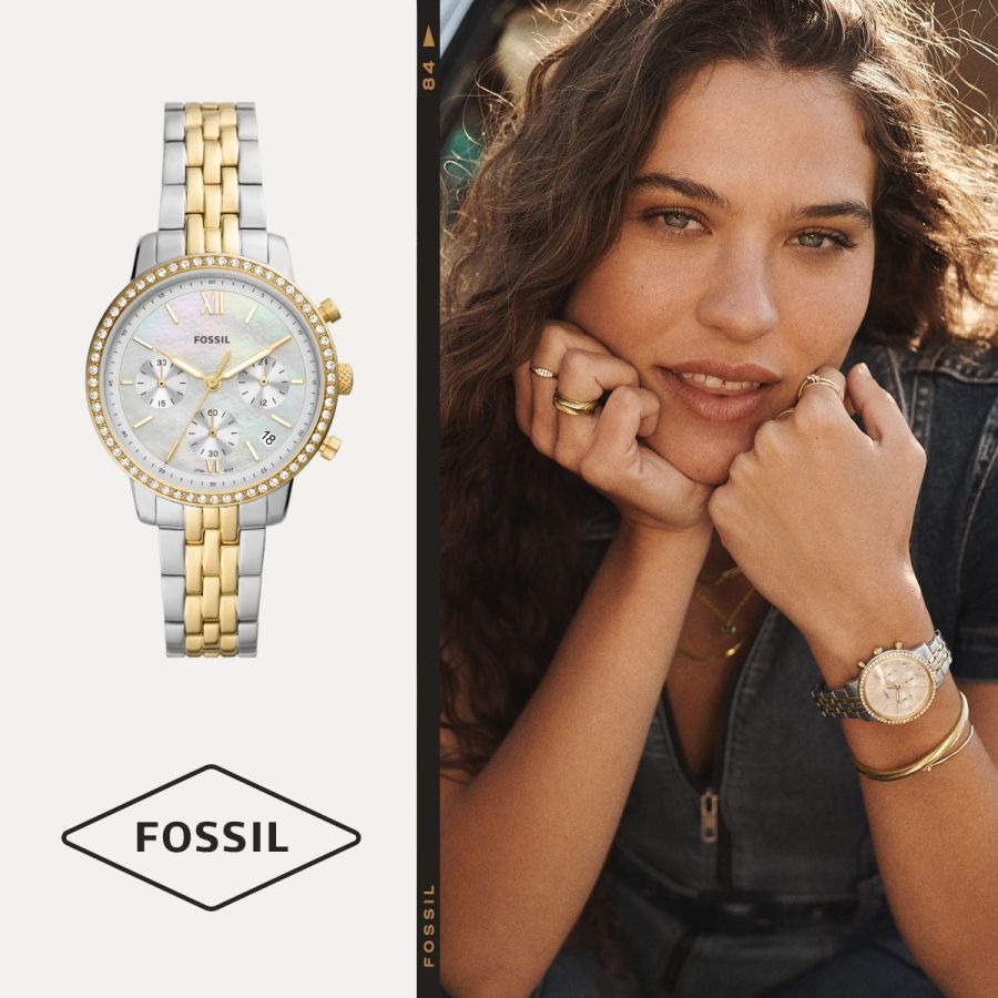 Fossil ES5241 Damen-Uhr Carlie Analog Quarz mit LiteHide-Leder-Armband ...