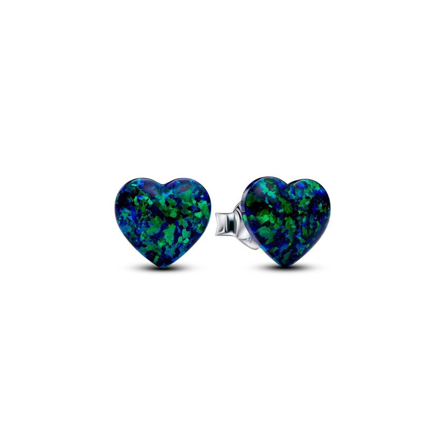 Pandora Ohrstecker Damen Schimmerndes Herz Opal Grün Silber 