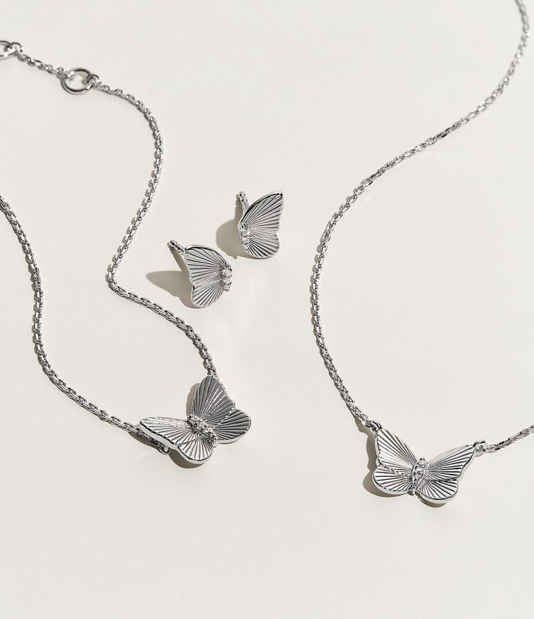 Fossil JFS00619040 Halskette mit Anhänger Damen Butterflies Sterlingsilber  | Karat24