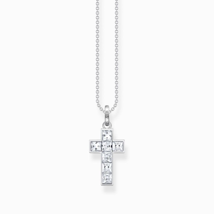 Karat24 Anhänger | Damen Kreuz mit Thomas KE2166-051-14 Halskette Weiße Sabo Steine Silber
