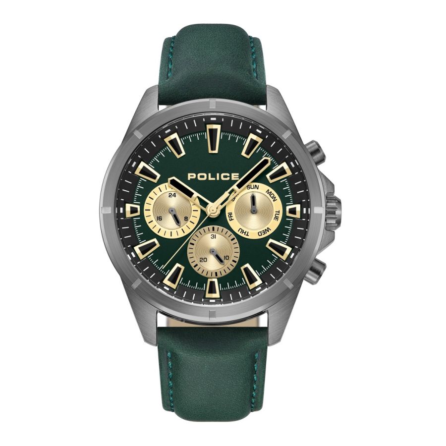 Police PEWJF0005801 Herren-Uhr Malawi Grün Multifunktion Quarz  Leder-Armband | Karat24