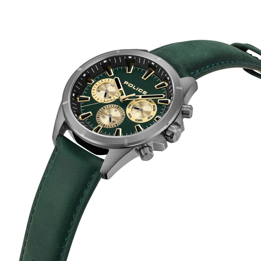 Police PEWJF0005801 Herren-Uhr Malawi Grün Multifunktion Quarz  Leder-Armband | Karat24